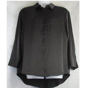 And Now This Women's Plus Size Satin Long-Sleeve Button-Front Shirt, Black, 1X